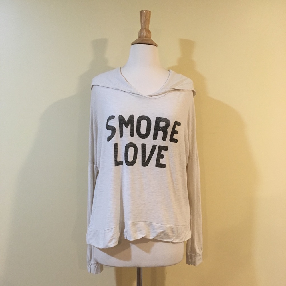 Smore Love Graphic Burnout Knit Hoodie Top Cream - Picture 3 of 6